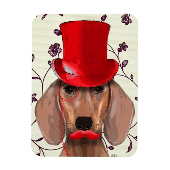 Magnet Flexible Dachshund Avec Chapeau Rouge Haut (Vertical)