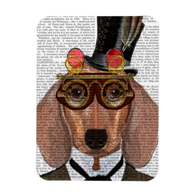 Magnet Flexible Dachshund avec chapeau supérieur et lunettes (Vertical)