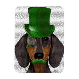 Magnet Flexible Dachshund avec Chapeau Vert Haut Chapeau Noir Tan 