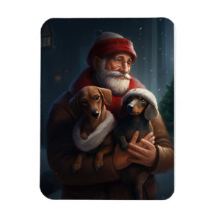 Magnet Flexible Dachshund Avec Noël Festif Du Père Noël