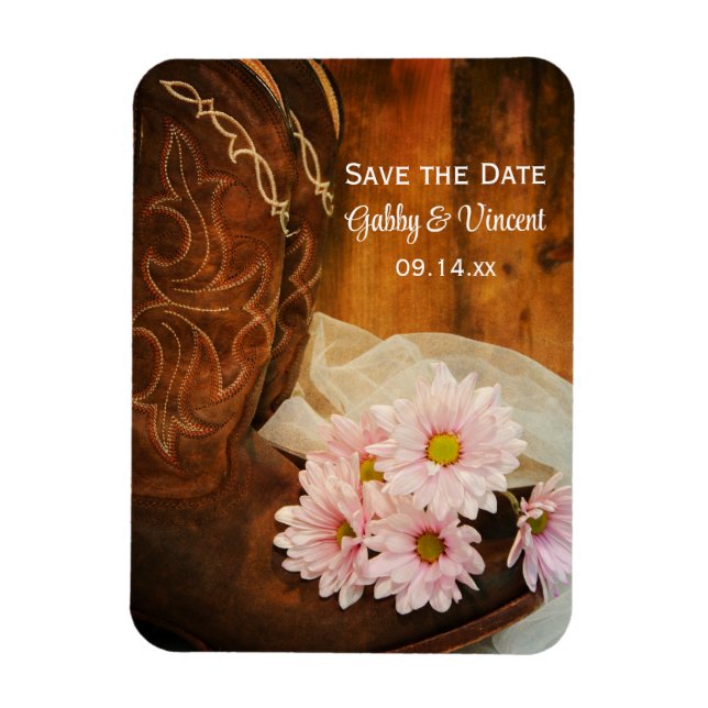 Magnet Flexible Daisies Cowboy Boots Western Wedding Enregistrer l (Vertical)