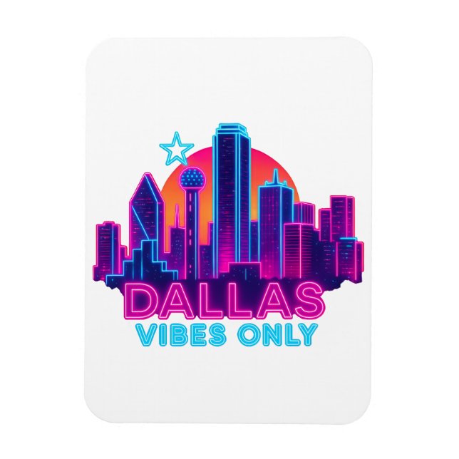 Magnet Flexible Dallas Vibes Only – Neon Skyline 1980s Synthwave A (Vertical)