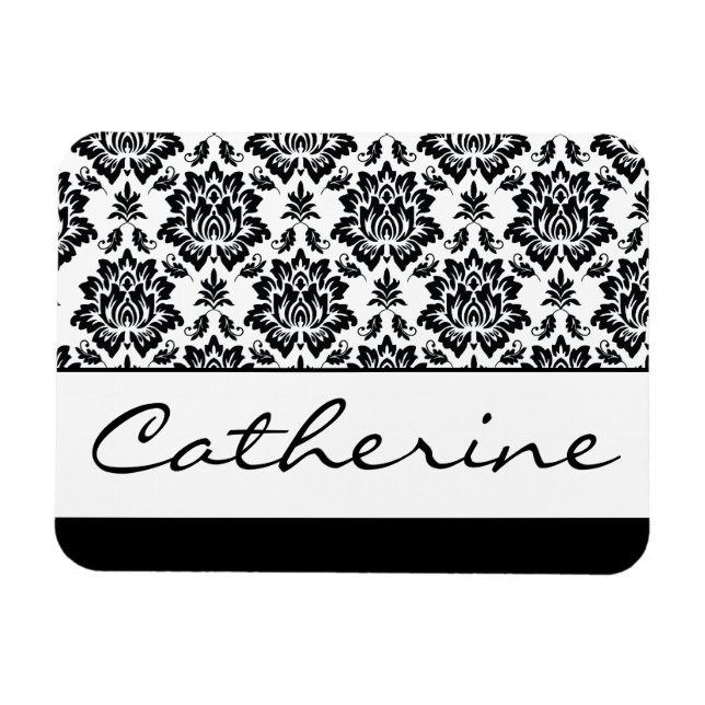 Magnet Flexible Damas noir et blanc avec nom personnalisable (Horizontal)