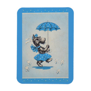 Magnet Flexible Dame de chien écossaise portant un parapluie