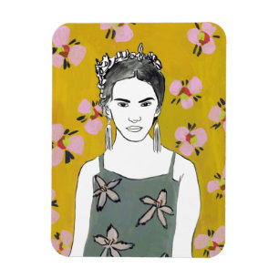 Magnet Flexible Dame en fleurs roses - Jaune