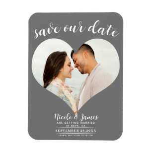 Magnet Flexible Dark Grey Heart Photo Wedding Enregistrer la date