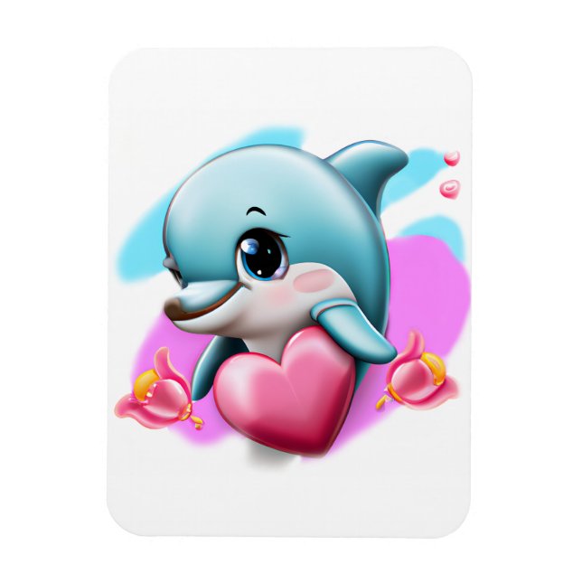 Magnet Flexible Dauphin de bébé mignon avec le coeur de Valentine (Vertical)