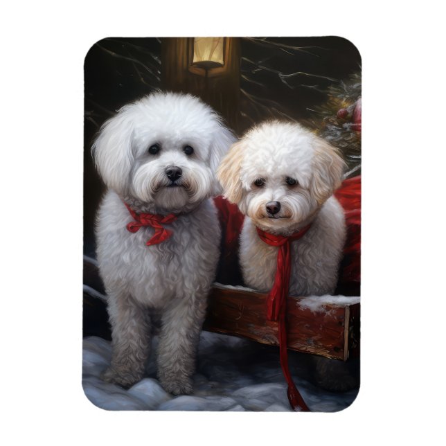 Magnet Flexible Décor de Noël Bichon Frise Snowy Sleigh (Vertical)