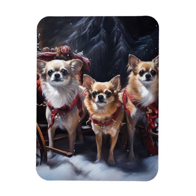 Magnet Flexible Décor de Noël Chihuahua Snowy Sleigh (Vertical)