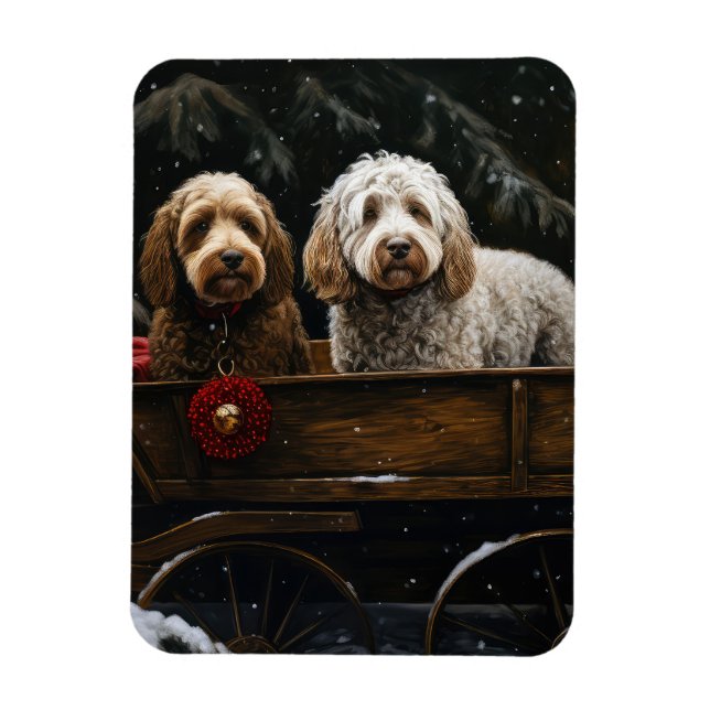 Magnet Flexible Décor de Noël Cockapoo Snowy Sleigh (Vertical)