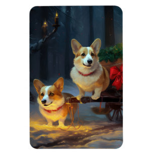 Magnet Flexible Décor de Noël Corgi Snowy Sleigh
