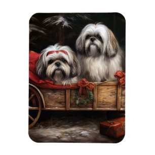 Magnet Flexible Décor de Noël Lhasa Apso Snowy Sleigh