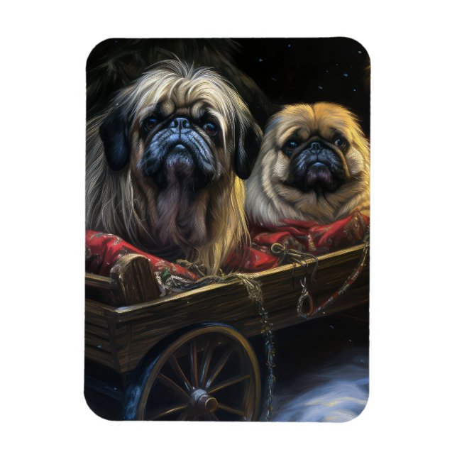 Magnet Flexible Décor de Noël Pekingese Snowy Sleigh (Vertical)