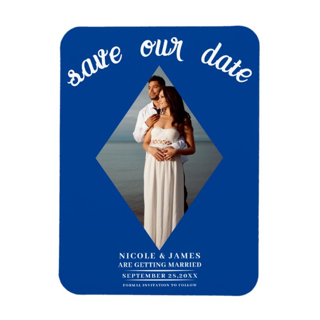 Magnet Flexible Deep Blue Diamond Photo Wedding Enregistrer la dat (Vertical)