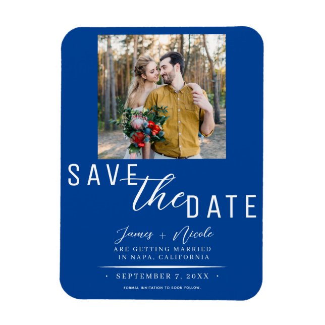 Magnet Flexible Deep Blue Enregistrer la date Mariage photo (Vertical)