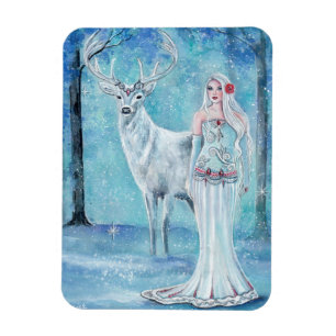 Magnet Flexible Déesse des Fêtes d'hiver avec affiche de cerfs de