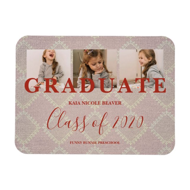 Magnet Flexible Dentelle Pré-K Graduation 3 Photos Textile Texture (Horizontal)