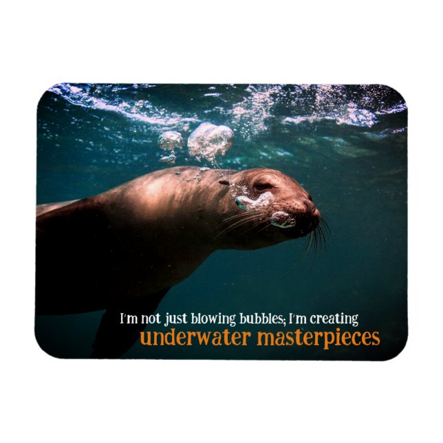 Magnet Flexible Des lions de mer soufflant des bulles sous l'eau (Horizontal)