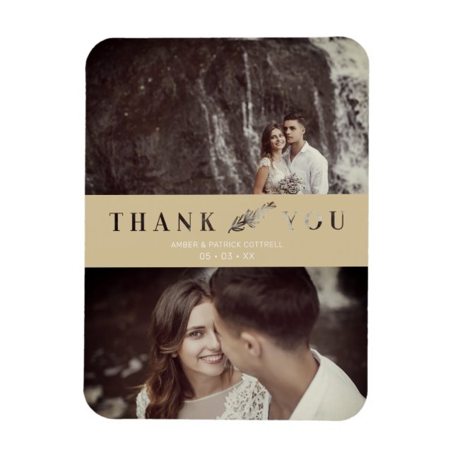 Magnet Flexible Deux Photos Mariage Couple Or Coupe papier Effet (Vertical)
