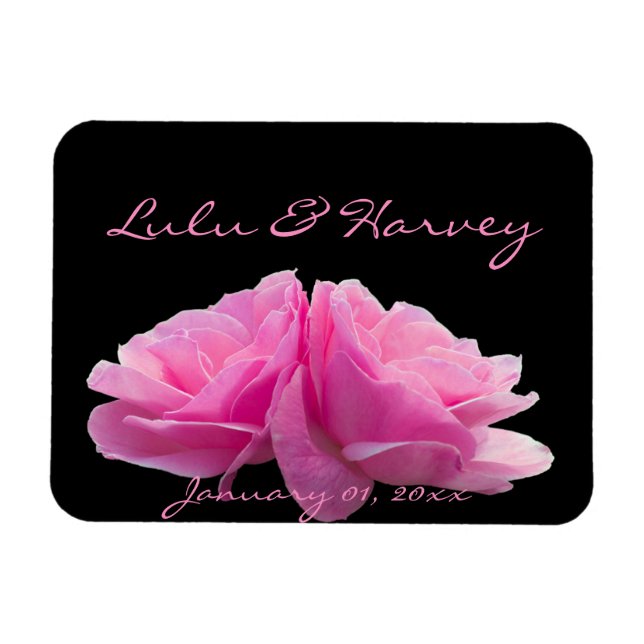 Magnet Flexible Deux Roses roses Mariage personnel (Horizontal)