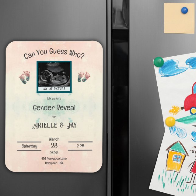 Magnet Flexible "Devinez qui" Genre Révéler Baby shower Ultrasound (Baby Shower Ultrasound Gender Reveal Invitation Magnet)