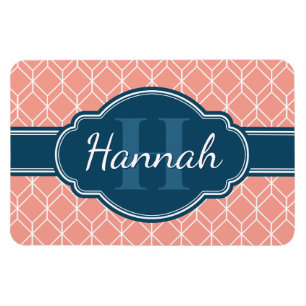 Magnet Flexible Diamant géométrique rose Motif Monogramme bleu