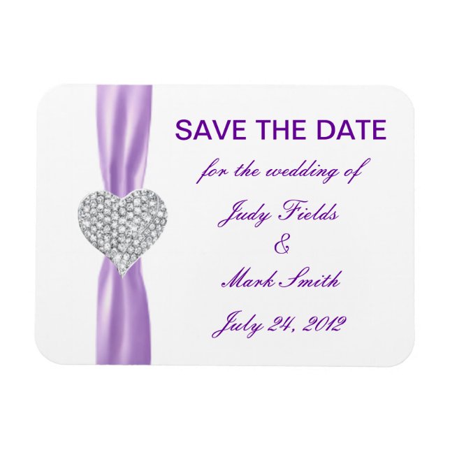 Magnet Flexible Diamond Coeur Purple Mariage Enregistrer La Date M (Horizontal)