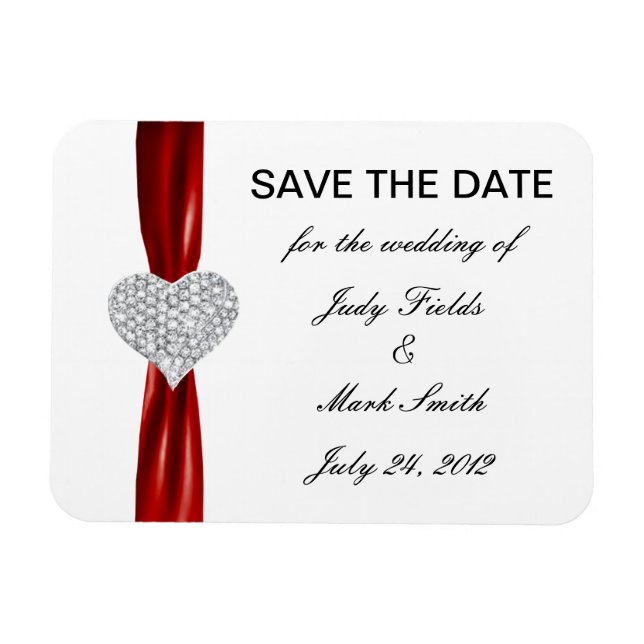 Magnet Flexible Diamond Heart Red Wedding Enregistrer La Date Magn (Horizontal)