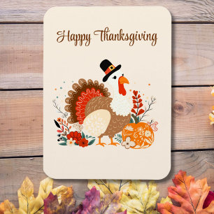 Magnet Flexible Dinde de Thanksgiving avec citrouilles et feuilles