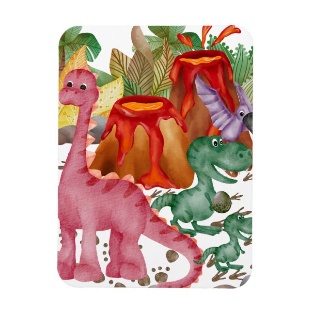 Magnet Flexible Dinosaure Cute Et Éruption Du Volcan (Vertical)