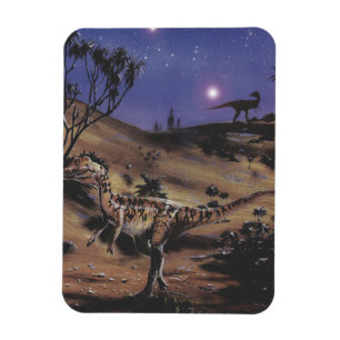 Magnet Flexible Dinosaures Vintage, Dilophosaurus sur une Nuit Éto