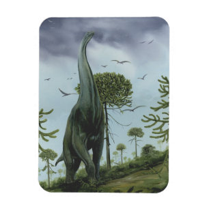 Magnet Flexible Dinosaures vintages, Sauroposeidon avec oiseaux vo