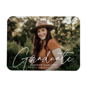 Magnet Flexible Diplômé moderne blanc Script photo Graduation