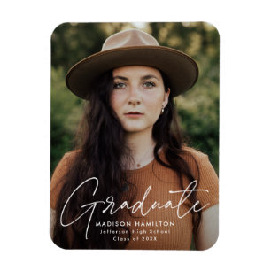 Magnet Flexible Diplômé moderne blanc Script photo Graduation