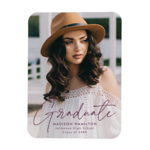 Magnet Flexible Diplômé Moderne Purple Script Photo Graduation
