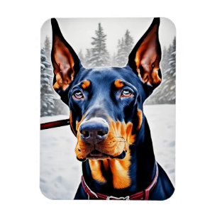 Magnet Flexible Doberman Chien hiver Impressionniste et hyperréali