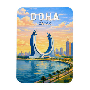 Magnet Flexible Doha Qatar Illustration Voyage Art Rétro