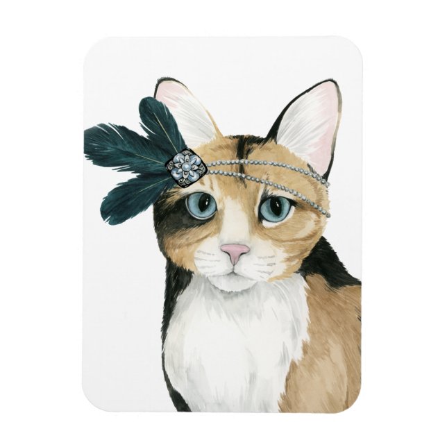 Magnet Flexible Downton Cat | Bejeweled With Feathers (Vertical)