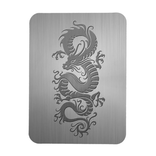 Magnet Flexible Dragon chinois, effet acier inoxydable (Vertical)