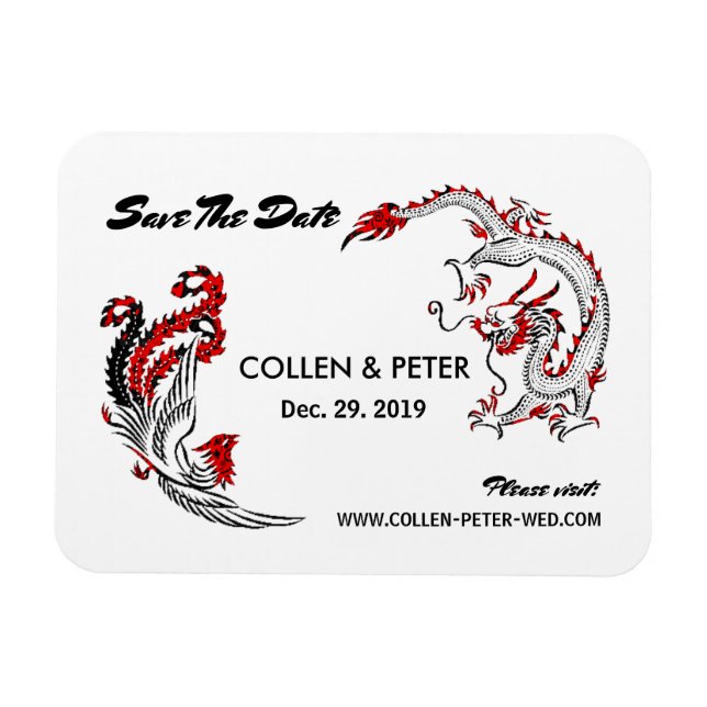 Magnet Flexible Dragon Chinois Moderne-Phoenix Sauvez La Date (Horizontal)