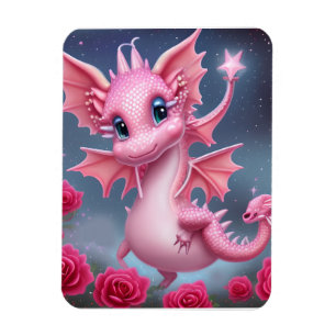 Magnet Flexible Dragon rose mignon aux fleurs roses