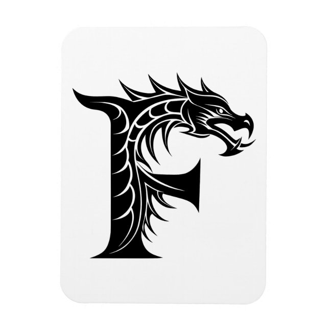 Magnet Flexible Dragon Styled Letter F, Dragon Alphabet, Monogram (Vertical)
