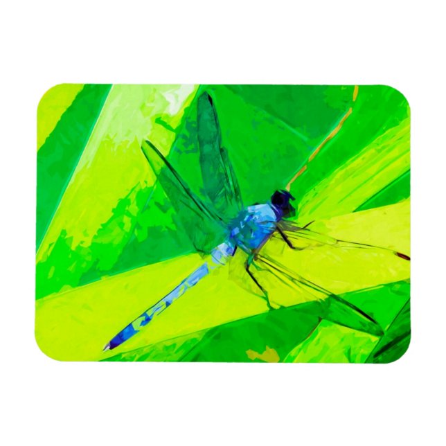 Magnet Flexible Dragonfly bleu sur l'impressionnisme Abstrait vert (Horizontal)