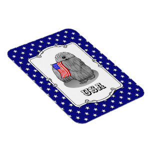 Magnet Flexible Drapeau américain patriotique USA Puli Dog (gris) 