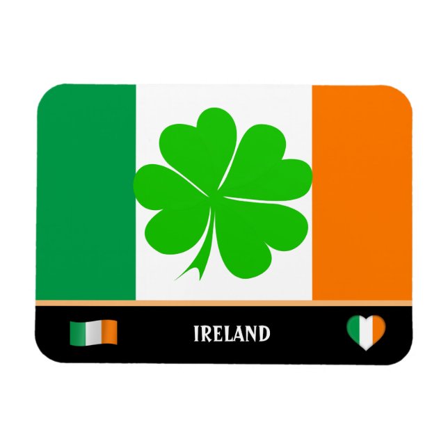 Magnet Flexible Drapeau irlandais & feuille de trèfle chanceux / I (Horizontal)