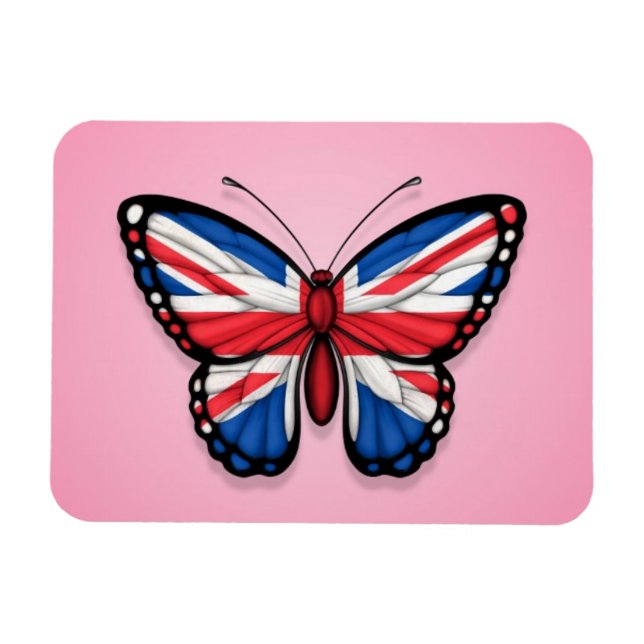 Magnet Flexible Drapeau papillon britannique sur rose (Horizontal)