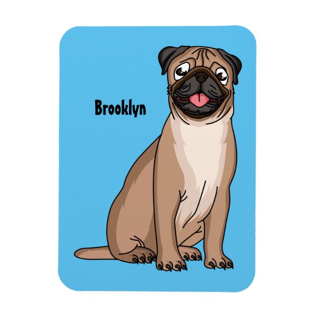 Magnet Flexible Drôle joyeux dessin animé de chien de carlin (Vertical)