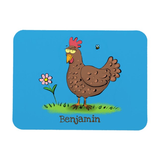Magnet Flexible Drôle poulet rustique whimsical dessin animé (Horizontal)