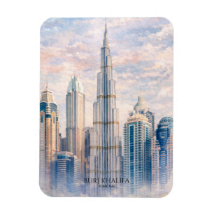 Magnet Flexible Dubaï Burj Khalifa Cité de Luxe Toile de Fond Aqua