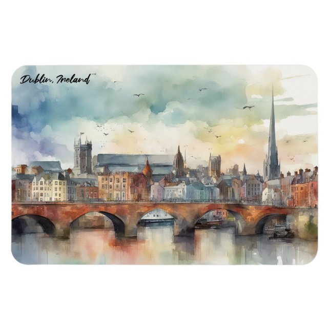 Magnet Flexible Dublin Ireland City Silhouette Aquarelle Peinture (Horizontal)